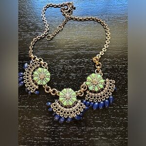 J Crew Bohemian Navy & Rhinestone Statement Necklace